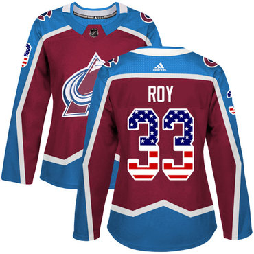 Personalized Colorado Avalanche #33 Patrick Roy Burgundy Home Authentic USA Flag Women’s Stitched NHL Jersey