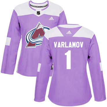 Personalized Colorado Avalanche #1 Semyon Varlamov Purple Authentic Fights Cancer Women’s Stitched NHL Jersey
