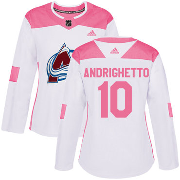 Personalized Colorado Avalanche #10 Sven Andrighetto White Pink Authentic Fashion Women’s Stitched NHL Jersey