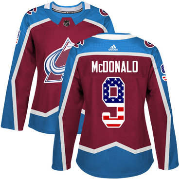 Personalized Colorado Avalanche #9 Lanny McDonald Burgundy Home Authentic USA Flag Women’s Stitched NHL Jersey