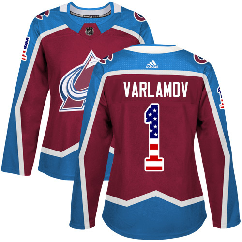 Personalized Colorado Avalanche #1 Semyon Varlamov Burgundy Home Authentic USA Flag Women’s Stitched NHL Jersey