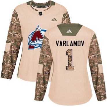 Personalized Colorado Avalanche #1 Semyon Varlamov Camo Authentic 2017 Veterans Day Women’s Stitched NHL Jersey