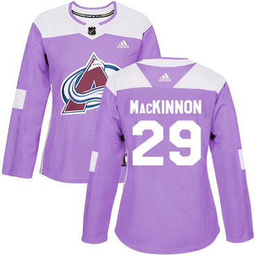 Personalized Colorado Avalanche #29 Nathan MacKinnon Purple Authentic Fights Cancer Women’s Stitched NHL Jersey