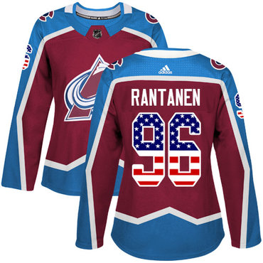 Personalized Colorado Avalanche #96 Mikko Rantanen Burgundy Home Authentic USA Flag Women’s Stitched NHL Jersey