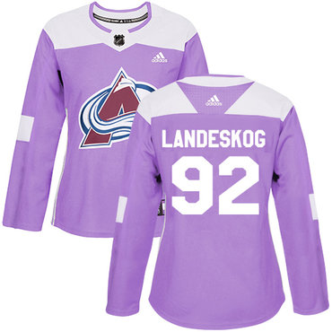 Personalized Colorado Avalanche #92 Gabriel Landeskog Purple Authentic Fights Cancer Women’s Stitched NHL Jersey