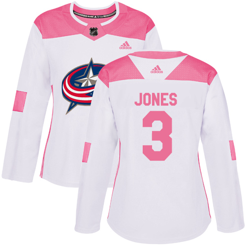 Personalized Women’s Columbus Blue Jackets #3 Seth Jones White Pink Authentic Fashion Stitched NHL Jersey