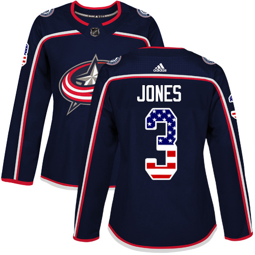 Personalized Women’s Columbus Blue Jackets #3 Seth Jones Navy Blue Home Authentic USA Flag Stitched NHL Jersey