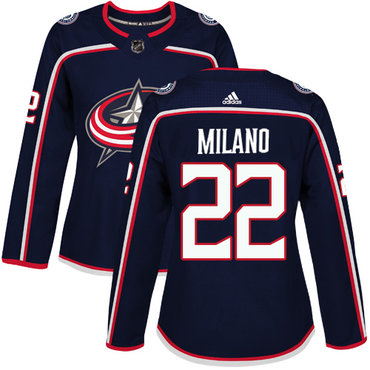 Personalized Women’s Columbus Blue Jackets #22 Sonny Milano Navy Blue Home Authentic Stitched NHL Jersey