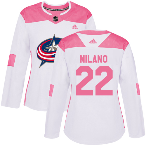 Personalized Women’s Columbus Blue Jackets #22 Sonny Milano White Pink Authentic Fashion Stitched NHL Jersey