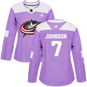 Personalized Women’s Columbus Blue Jackets #7 Jack Johnson Purple Authentic Fights Cancer Stitched NHL Jersey
