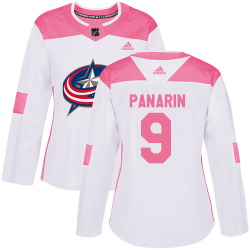 Personalized Women’s Columbus Blue Jackets #9 Artemi Panarin White Pink Authentic Fashion Stitched NHL Jersey