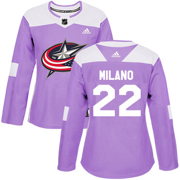 Personalized Women’s Columbus Blue Jackets #22 Sonny Milano Purple Authentic Fights Cancer Stitched NHL Jersey