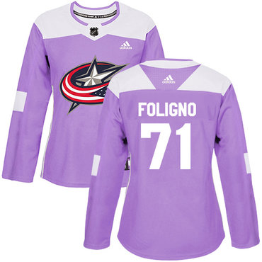 Personalized Women’s Columbus Blue Jackets #71 Nick Foligno Purple Authentic Fights Cancer Stitched NHL Jersey