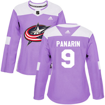 Personalized Women’s Columbus Blue Jackets #9 Artemi Panarin Purple Authentic Fights Cancer Stitched NHL Jersey