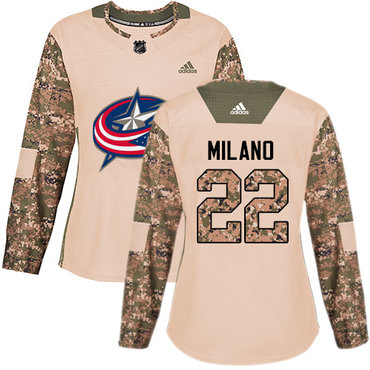 Personalized Women’s Columbus Blue Jackets #22 Sonny Milano Camo Authentic 2017 Veterans Day Stitched NHL Jersey
