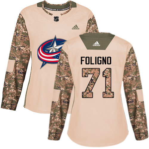 Personalized Women’s Columbus Blue Jackets #71 Nick Foligno Camo Authentic 2017 Veterans Day Stitched NHL Jersey