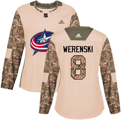 Personalized Women’s Columbus Blue Jackets #8 Zach Werenski Camo Authentic 2017 Veterans Day Stitched NHL Jersey