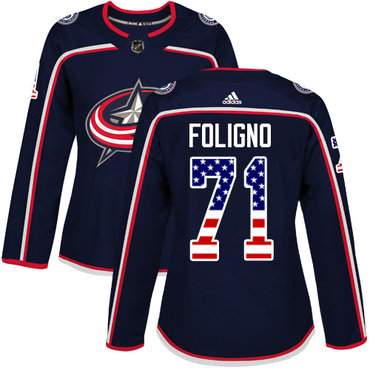 Personalized Women’s Columbus Blue Jackets #71 Nick Foligno Navy Blue Home Authentic USA Flag Stitched NHL Jersey