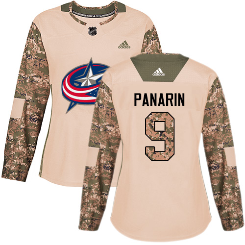 Personalized Women’s Columbus Blue Jackets #9 Artemi Panarin Camo Authentic 2017 Veterans Day Stitched NHL Jersey