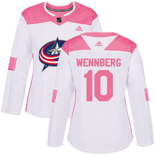 Personalized Women’s Columbus Blue Jackets #10 Alexander Wennberg White Pink Authentic Fashion Stitched NHL Jersey