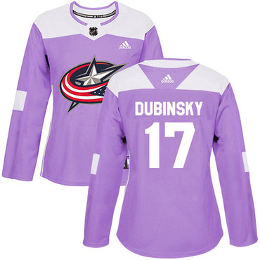 Personalized Women’s Columbus Blue Jackets #17 Brandon Dubinsky Purple Authentic Fights Cancer Stitched NHL Jersey