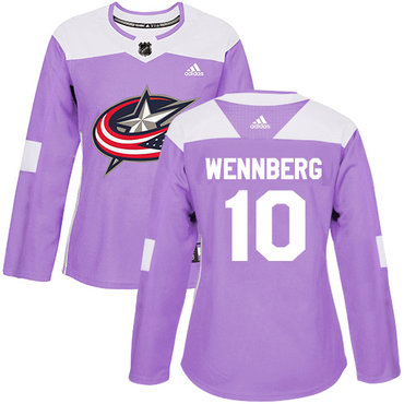 Personalized Women’s Columbus Blue Jackets #10 Alexander Wennberg Purple Authentic Fights Cancer Stitched NHL Jersey