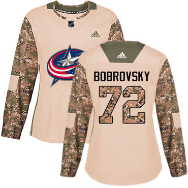 Personalized Women’s Columbus Blue Jackets #72 Sergei Bobrovsky Camo Authentic 2017 Veterans Day Stitched NHL Jersey