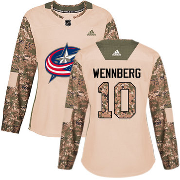 Personalized Women’s Columbus Blue Jackets #10 Alexander Wennberg Camo Authentic 2017 Veterans Day Stitched NHL Jersey