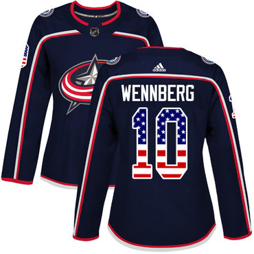 Personalized Women’s Columbus Blue Jackets #10 Alexander Wennberg Navy Blue Home Authentic USA Flag Stitched NHL Jersey