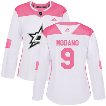 Personalized Women’s Dallas Stars #9 Mike Modano White Pink Authentic Fashion Stitched NHL Jersey