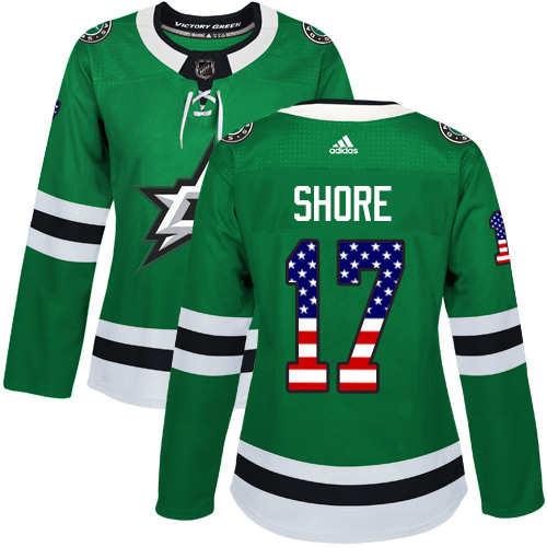 Personalized Women’s Dallas Stars #17 Devin Shore Green Home Authentic USA Flag Stitched NHL Jersey