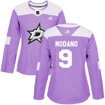 Personalized Women’s Dallas Stars #9 Mike Modano Purple Authentic Fights Cancer Stitched NHL Jersey