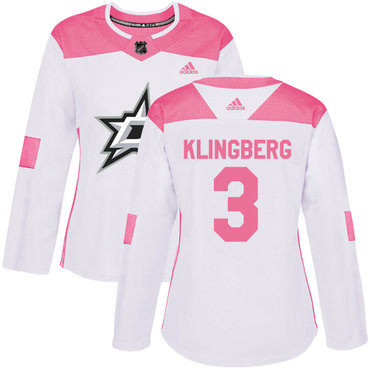 Personalized Women’s Dallas Stars #3 John Klingberg White Pink Authentic Fashion Stitched NHL Jersey