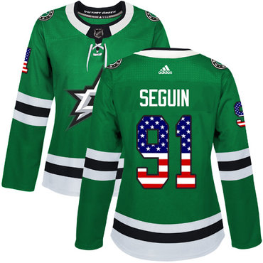 Personalized Women’s Dallas Stars #91 Tyler Seguin Green Home Authentic USA Flag Stitched NHL Jersey