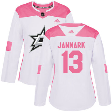 Personalized Women’s Dallas Stars #13 Mattias Janmark White Pink Authentic Fashion Stitched NHL Jersey