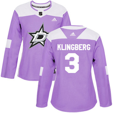 Personalized Women’s Dallas Stars #3 John Klingberg Purple Authentic Fights Cancer Stitched NHL Jersey