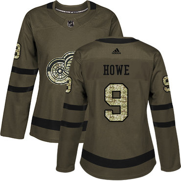 Personalized Women’s Detroit Red Wings #9 Gordie Howe Green Salute to Service Stitched NHL Jersey