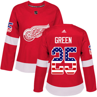 Personalized Women’s Detroit Red Wings #25 Mike Green Red Home Authentic USA Flag Stitched NHL Jersey