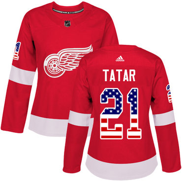 Personalized Women’s Detroit Red Wings #21 Tomas Tatar Red Home Authentic USA Flag Stitched NHL Jersey