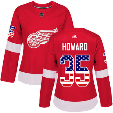 Personalized Women’s Detroit Red Wings #35 Jimmy Howard Red Home Authentic USA Flag Stitched NHL Jersey