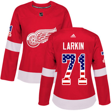 Personalized Women’s Detroit Red Wings #71 Dylan Larkin Red Home Authentic USA Flag Stitched NHL Jersey
