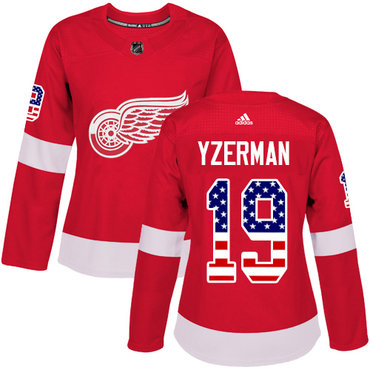 Personalized Women’s Detroit Red Wings #19 Steve Yzerman Red Home Authentic USA Flag Stitched NHL Jersey