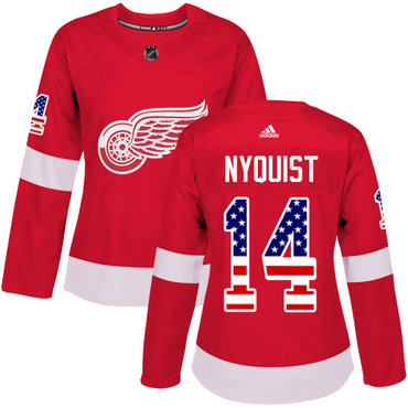 Personalized Women’s Detroit Red Wings #14 Gustav Nyquist Red Home Authentic USA Flag Stitched NHL Jersey