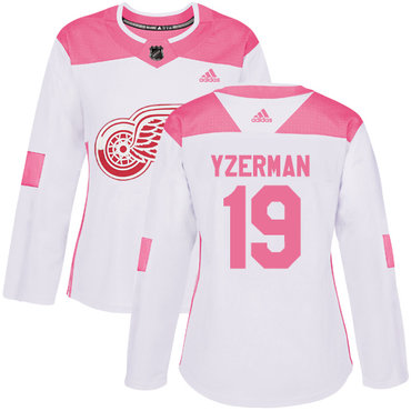 Personalized Women’s Detroit Red Wings #19 Steve Yzerman White Pink Authentic Fashion Stitched NHL Jersey