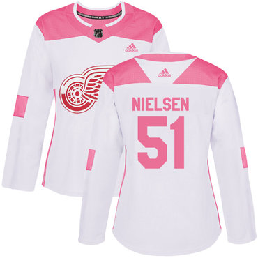 Personalized Women’s Detroit Red Wings #51 Frans Nielsen White Pink Authentic Fashion Stitched NHL Jersey