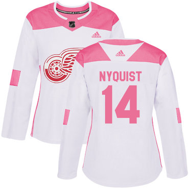 Personalized Women’s Detroit Red Wings #14 Gustav Nyquist White Pink Authentic Fashion Stitched NHL Jersey