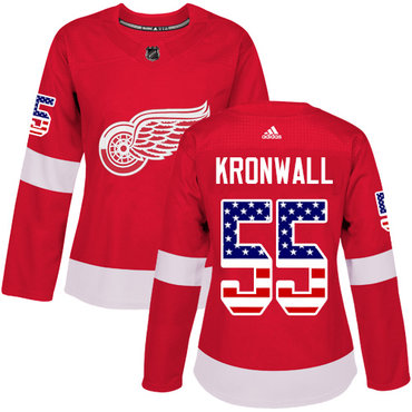 Personalized Women’s Detroit Red Wings #55 Niklas Kronwall Red Home Authentic USA Flag Stitched NHL Jersey