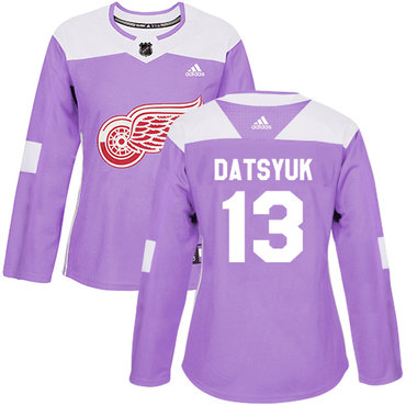 Personalized Women’s Detroit Red Wings #13 Pavel Datsyuk Purple Authentic Fights Cancer Stitched NHL Jersey