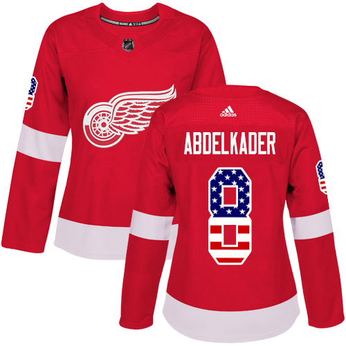 Personalized Women’s Detroit Red Wings #8 Justin Abdelkader Red Home Authentic USA Flag Stitched NHL Jersey