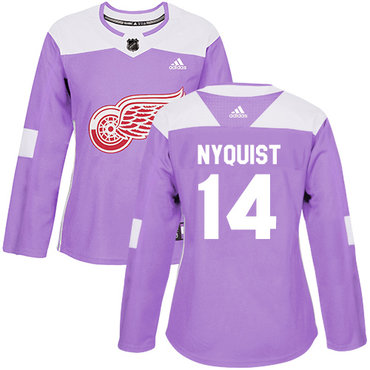 Personalized Women’s Detroit Red Wings #14 Gustav Nyquist Purple Authentic Fights Cancer Stitched NHL Jersey